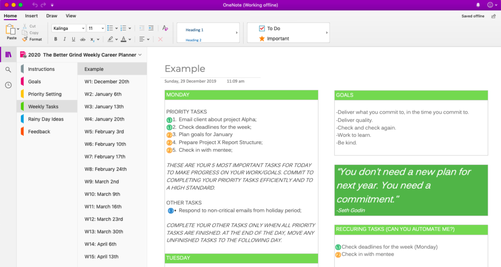 Screenshot of Download OneNote Template 