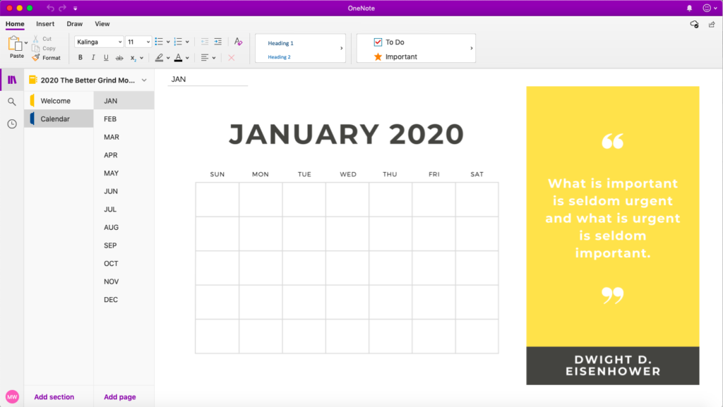 Calendar Template For Onenote from www.thebettergrind.com