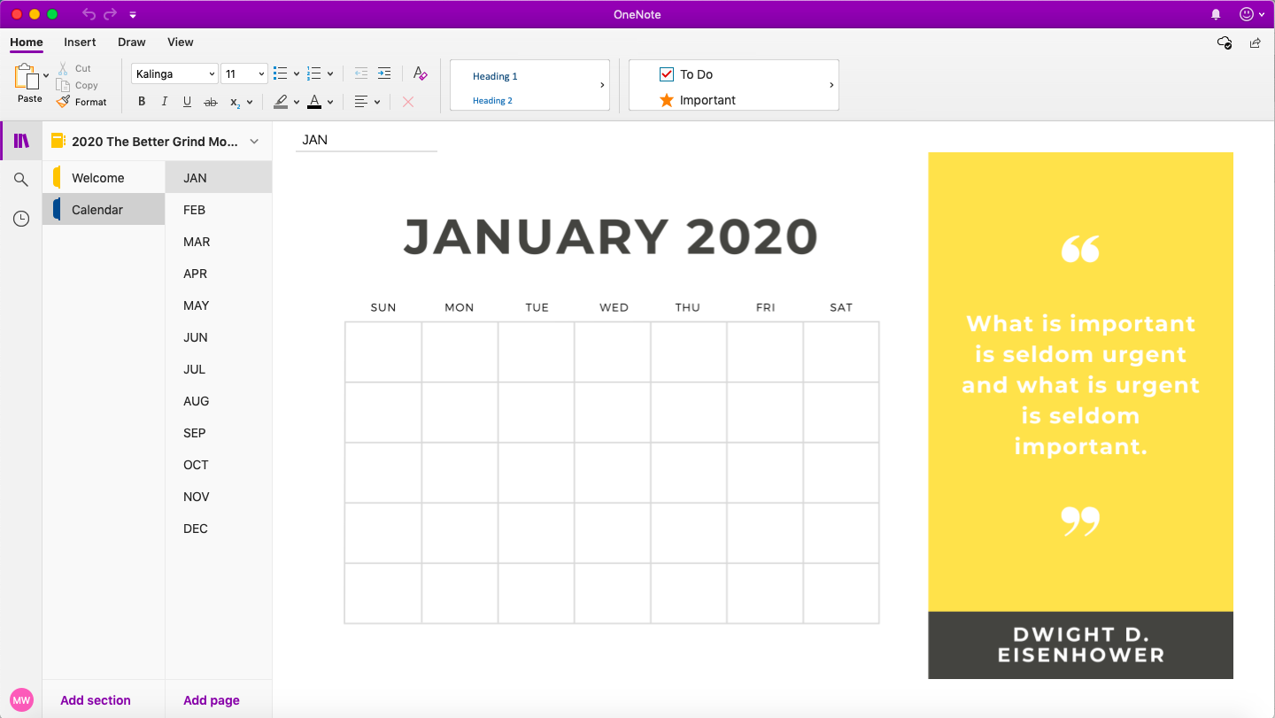 Free OneNote Calendar Template The Better Grind