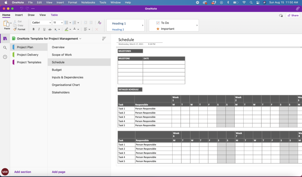 OneNote Template For Project Management The Better Grind