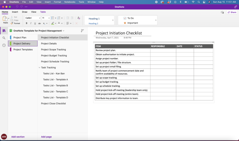 OneNote Template for Project Management - The Better Grind