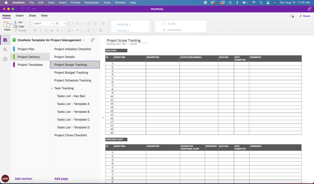 OneNote Template for Project Management The Better Grind